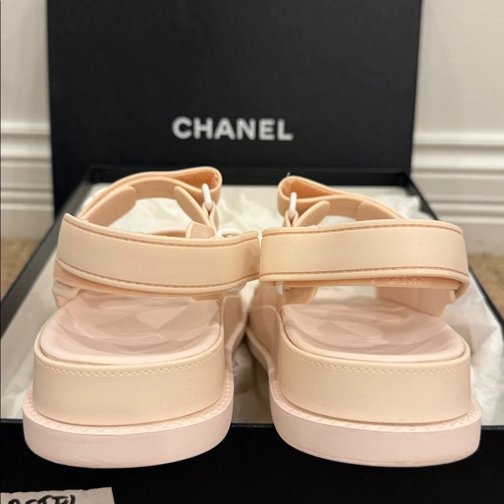 Chanel CC Sport Dad Sandals Pastel Pink Rubber Size 37 Worn Once